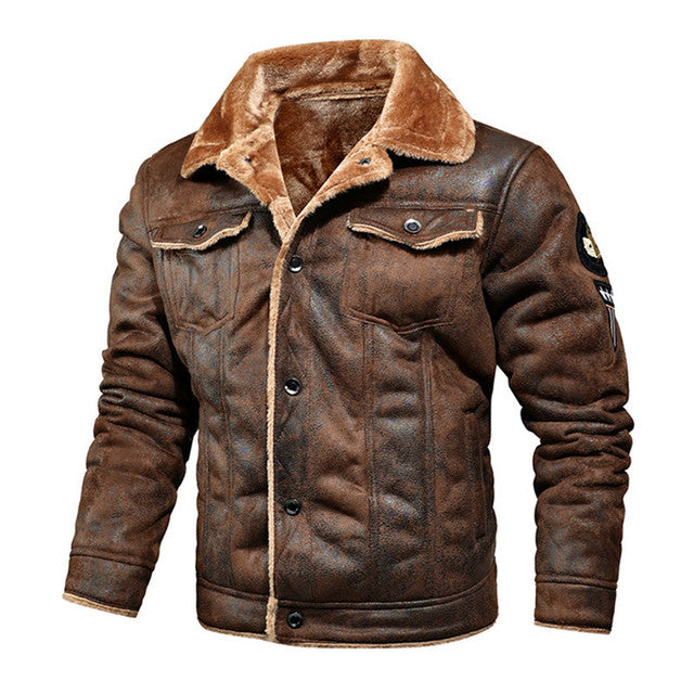 Herren Winter-Lederjacke Sherpa Gefüttert Knöpfe Schwarz - Norvielle