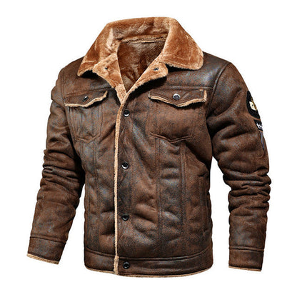 Herren Winter-Lederjacke Sherpa Gefüttert Knöpfe Schwarz - Norvielle