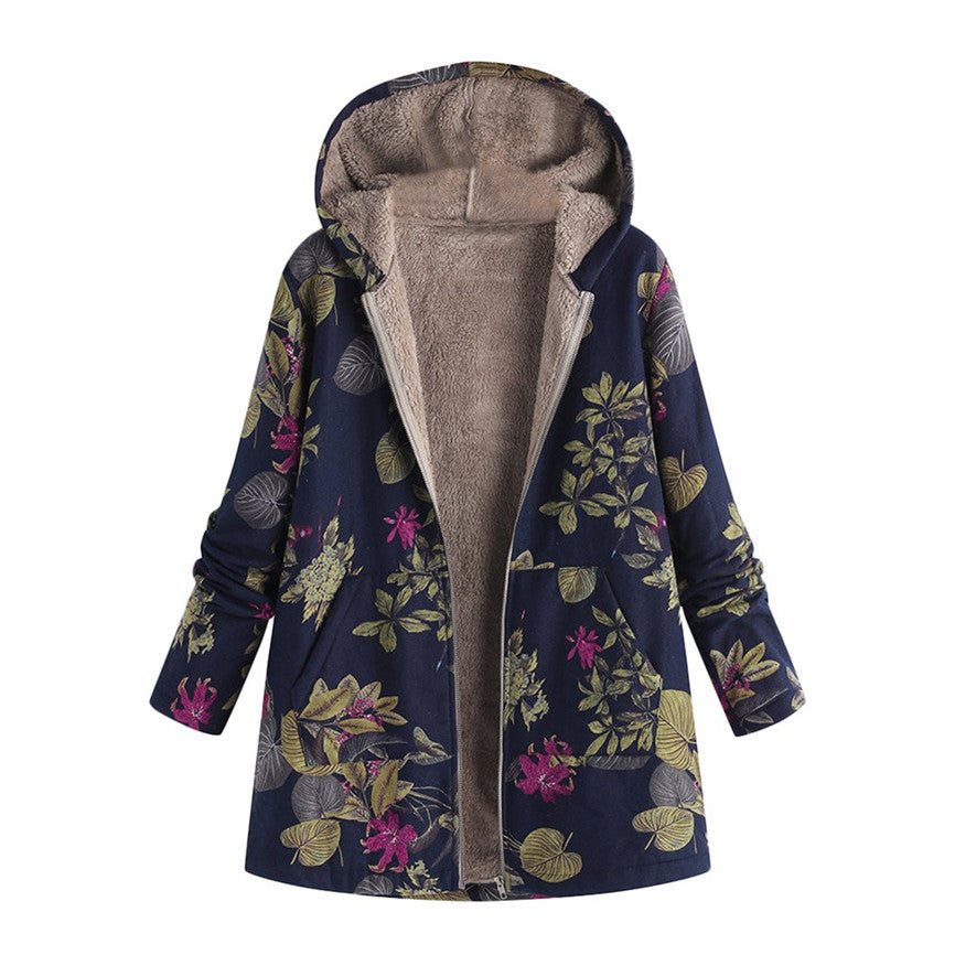 Norvielle Damen Vintage Jacke Bedruckt