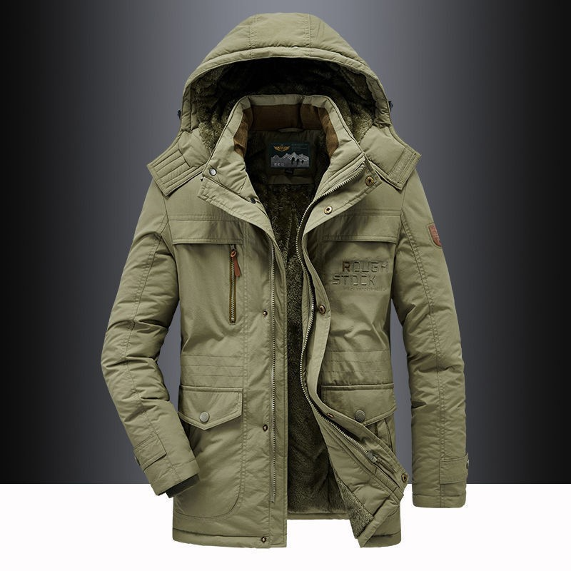 Winter Parka - Warme, mit Fleece gefütterte Winterjacke mit Kapuze für Männer-Grün-S-Chaps Herrenmode