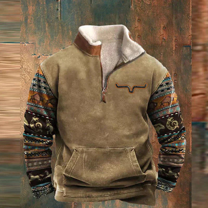 Winter-Sweatshirt – mit halbem Reißverschluss – mit Fleece gefüttert – Pullover – Herrenbekleidung-Beige-S-Chaps Herrenmode