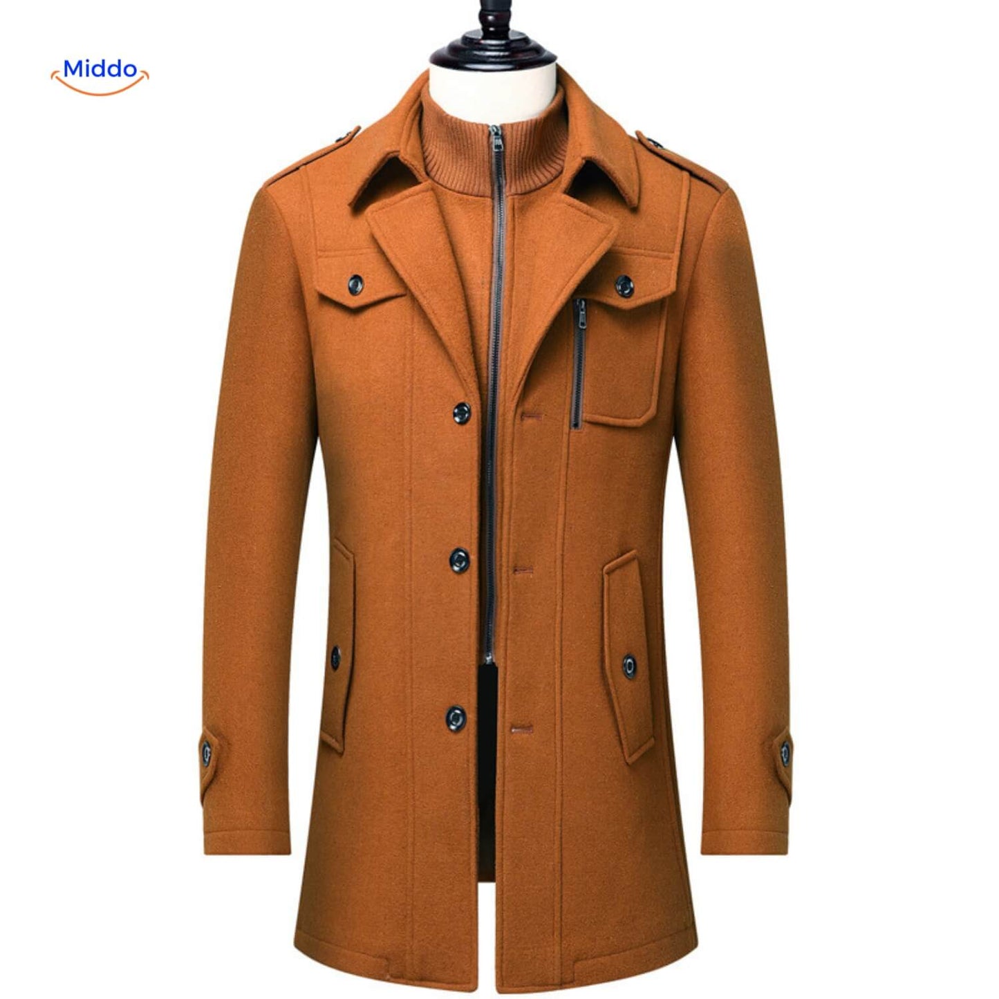Herren Trenchcoat Doppelkragen Lang Peaky Blinders Stil Beige