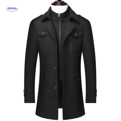 Herren Trenchcoat Doppelkragen Lang Peaky Blinders Stil Beige