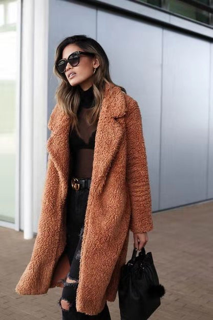 Damen Wintermantel Lang Teddy Mantel Warm