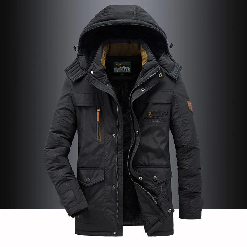 Herren Winterparka Wasserabweisend Verstellbare Kapuze Schwarz - Norvielle