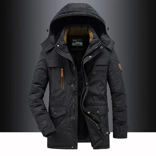 Herren Winterparka Wasserabweisend Verstellbare Kapuze Schwarz - Norvielle