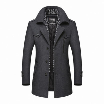 Herren Winterjacke Mittellang Wolljacke Schwarz - Norvielle