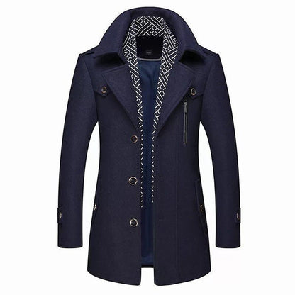 Winterjacke | Einreihig | Mittellang | Wolljacke | Herrenmantel-Marine-S-Chaps Herrenmode