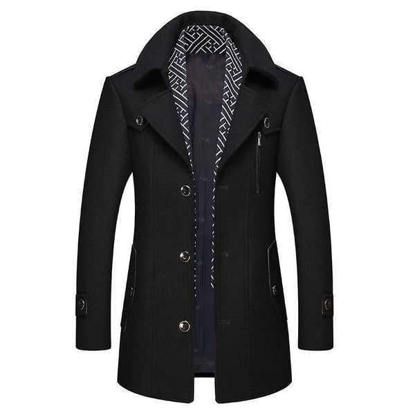 Winterjacke | Einreihig | Mittellang | Wolljacke | Herrenmantel-Schwarz-S-Chaps Herrenmode