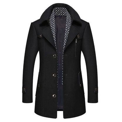 Winterjacke | Einreihig | Mittellang | Wolljacke | Herrenmantel-Schwarz-S-Chaps Herrenmode