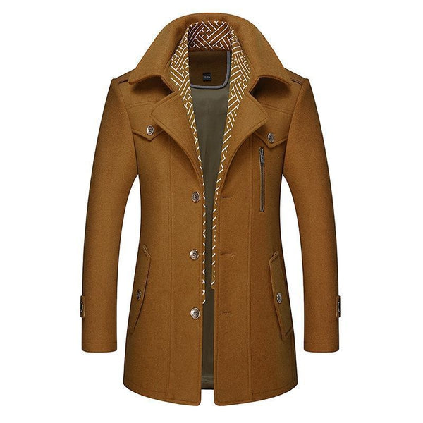 Winterjacke | Einreihig | Mittellang | Wolljacke | Herrenmantel-Senf-S-Chaps Herrenmode