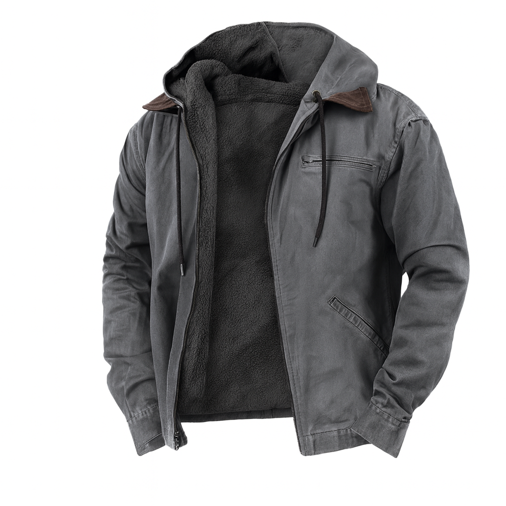 Winterjacke – Freizeit – Mit Fleece gefüttert – Kapuzenjacke – Herrenjacke-Grau-XS-Chaps Herrenmode