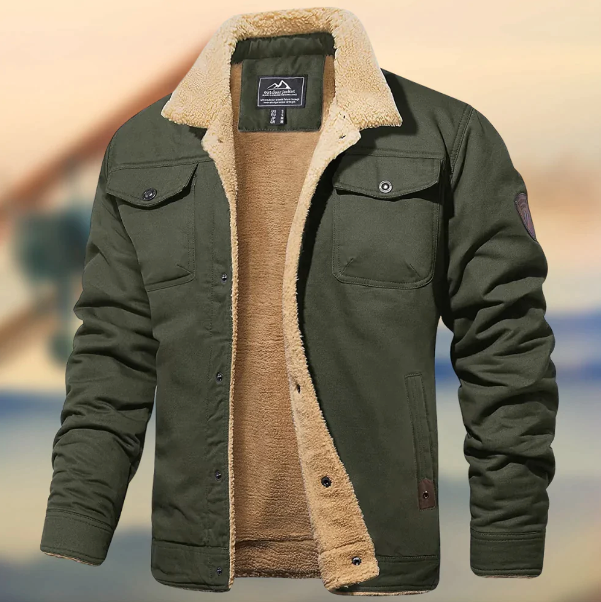 Herren Winterjacke Gefüttert Fleece Mit Knöpfen Schwarz - Norvielle