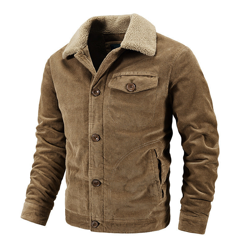 Herren Winterjacke Cord mit Pelzkragen und Knöpfen - Norvielle