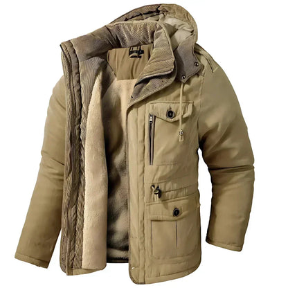 Herren Winterjacke Fleecefutter Kapuze Cargotaschen Schwarz - Norvielle