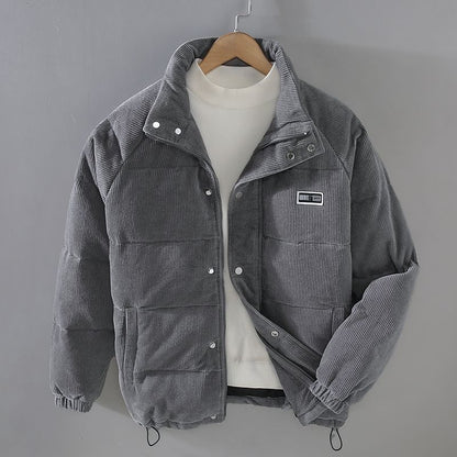 Winterjacke - Herren Zip-Up Cord - Puffer-Daunenjacke-Grau-S-Chaps Herrenmode