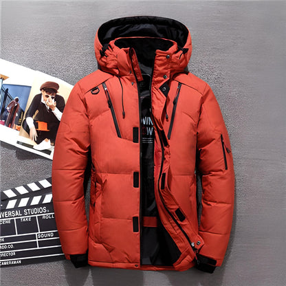 Winterjacke - Herren Zip-Up Kapuzenpuffer Daunenjacke-Orange-M-Chaps Herrenmode