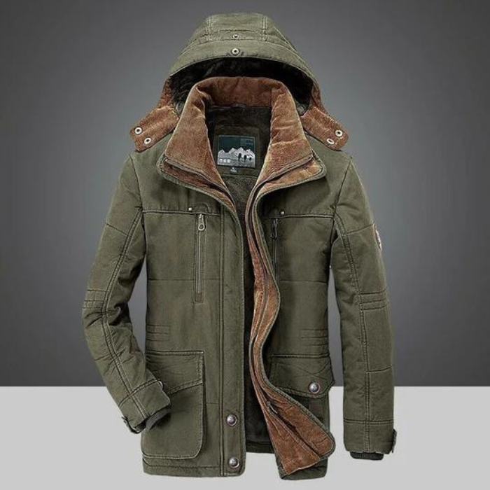 Winterjacke | Reißverschluss | Kapuze | Sherpa-Futter | Herren-Winterjacke-Grün-S-Chaps Herrenmode