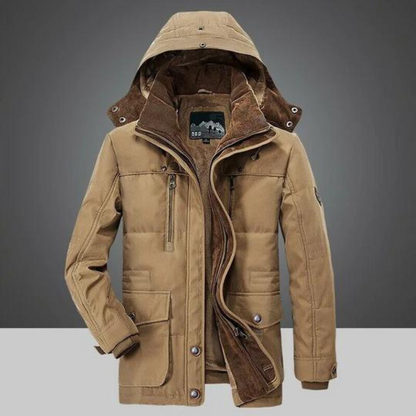 Winterjacke | Reißverschluss | Kapuze | Sherpa-Futter | Herren-Winterjacke-Khaki-S-Chaps Herrenmode