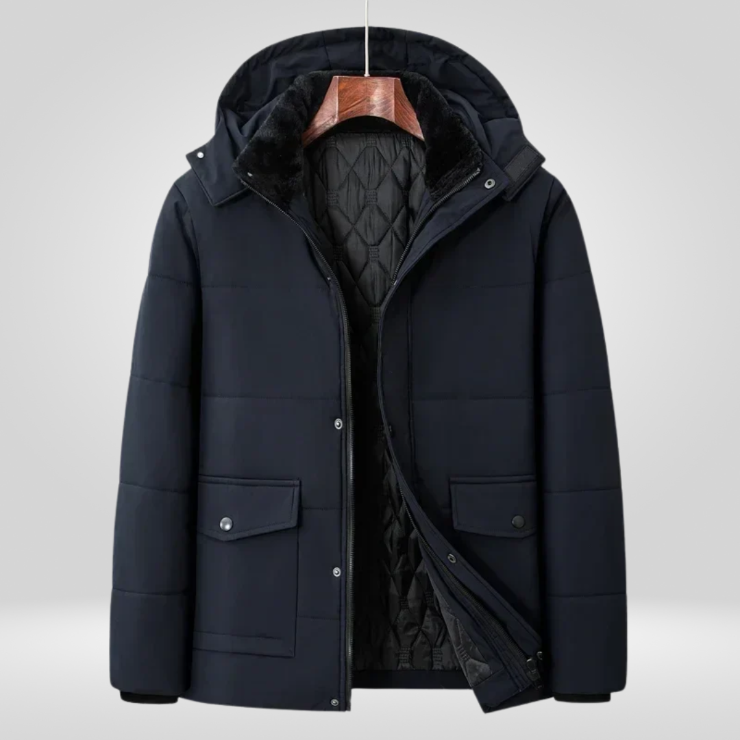 Winterjacke - Winterparka mit Kapuze und Steppfutter für Männer-Dunkelblau-M (45-50kg)-Chaps Herrenmode