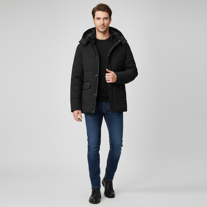 Herren Winterparka Steppfüllung Kapuze Schwarz - Norvielle