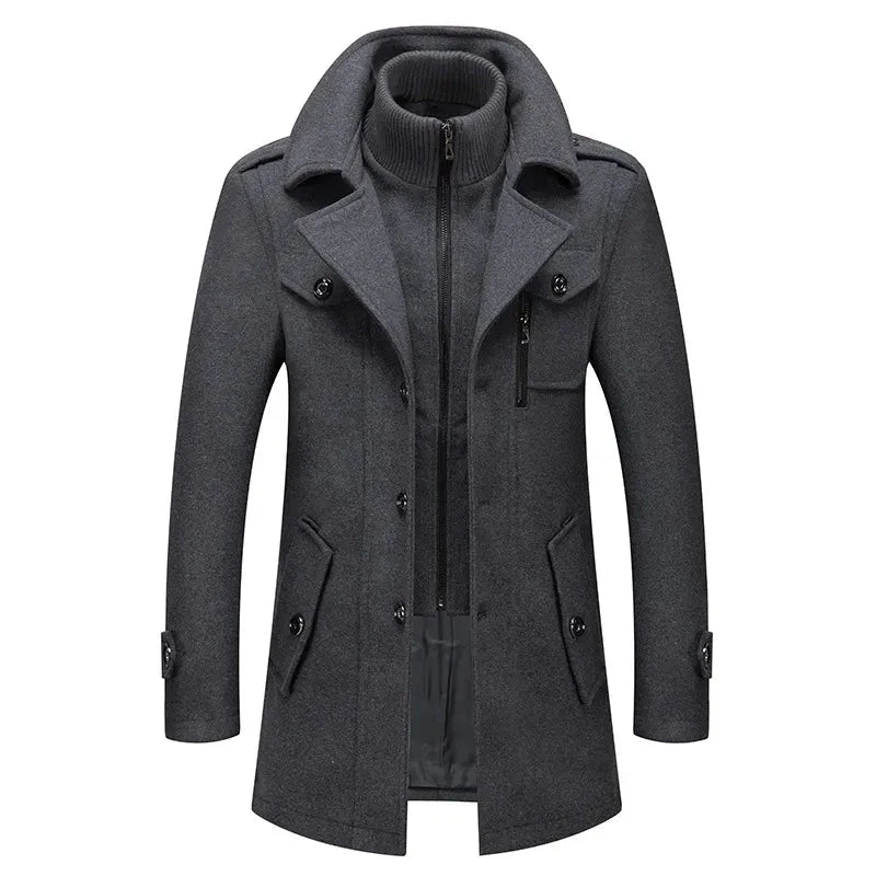 Herren Wolljacke Kragen Reißverschluss Schwarz - Norvielle