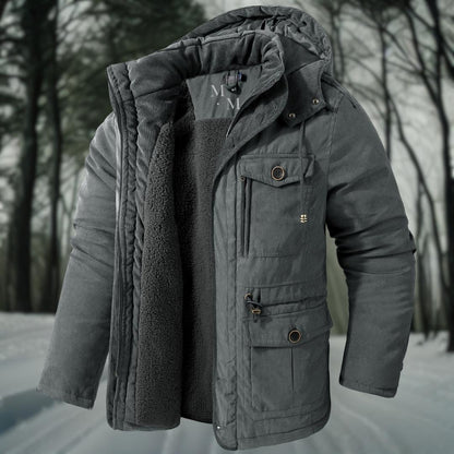 Winterjacke – mit Kapuze – mit Fleece gefüttert - Daunenjacke – Wintermäntel und -jacken für Herren-Grau-S-Chaps Herrenmode