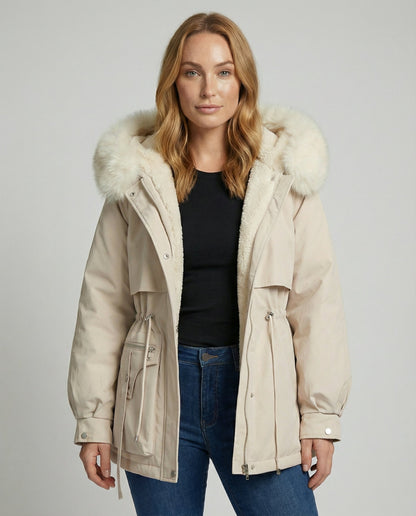 Damen Winterjacke Pelz Warm Schwarz - Norvielle