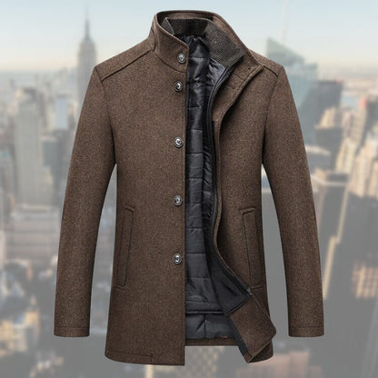 Herren Wintermantel Stehkragen Wolljacke Schwarz - Norvielle