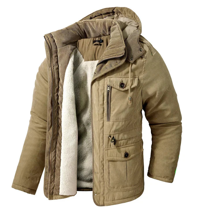 Winterparka | Mit Fleece gefüttert | Mit Kapuze | Utility-Jacke | Herren-Winterjacke-Khaki-S-Chaps Herrenmode