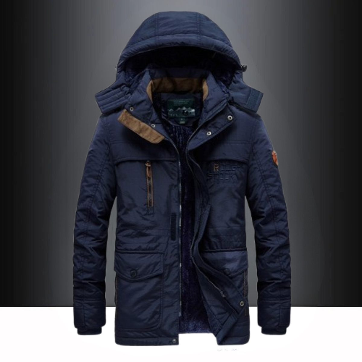Winterparka | Mit Kapuze | Mit Fleece gefüttert | Winterjacke | Herrenmantel-Dunkelblau-M-Chaps Herrenmode
