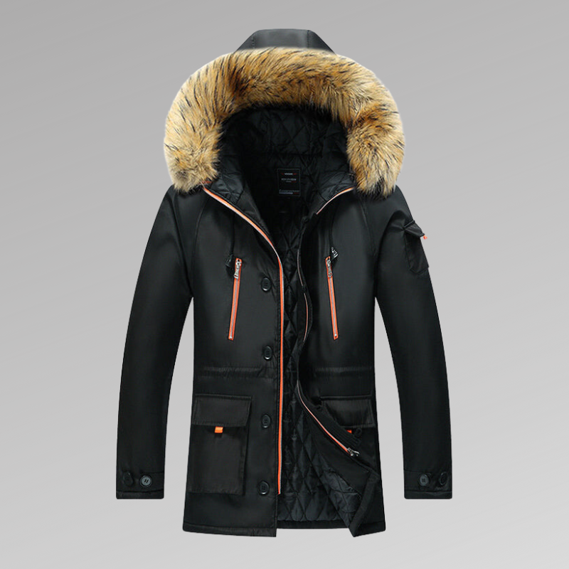 Herren Winterparka Steppjacke Fellkapuze Schwarz - Norvielle