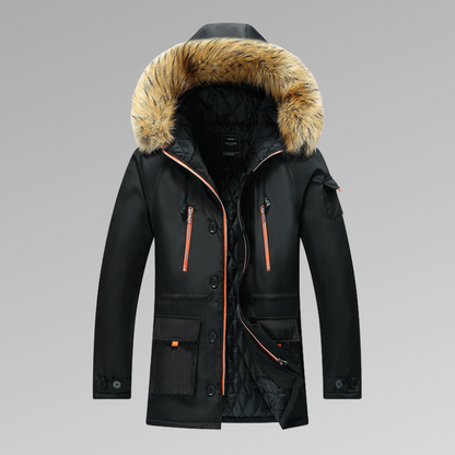 Herren Winterparka Steppjacke Fellkapuze Schwarz - Norvielle