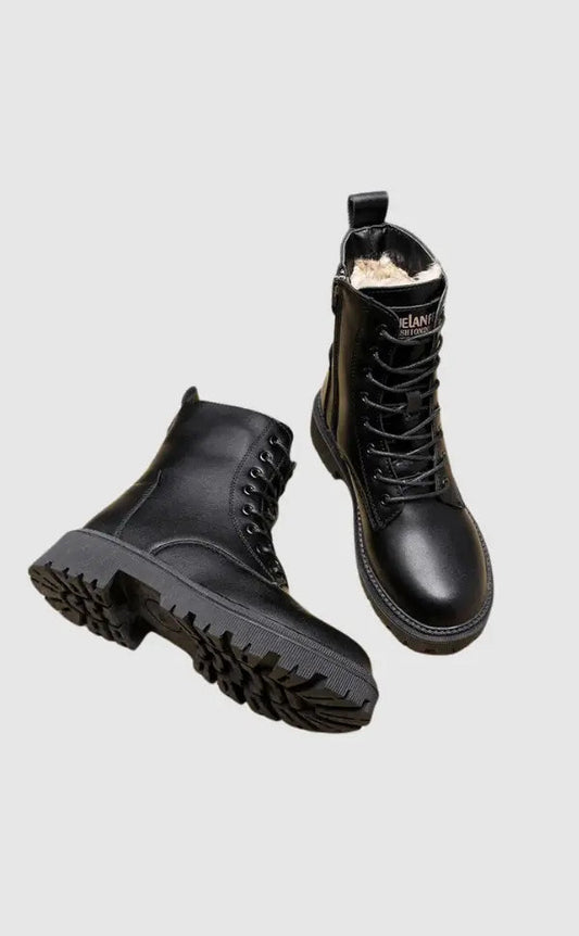 Damen Schnürschuhe Gefüttert Schwarz Profilsohle - Norvielle