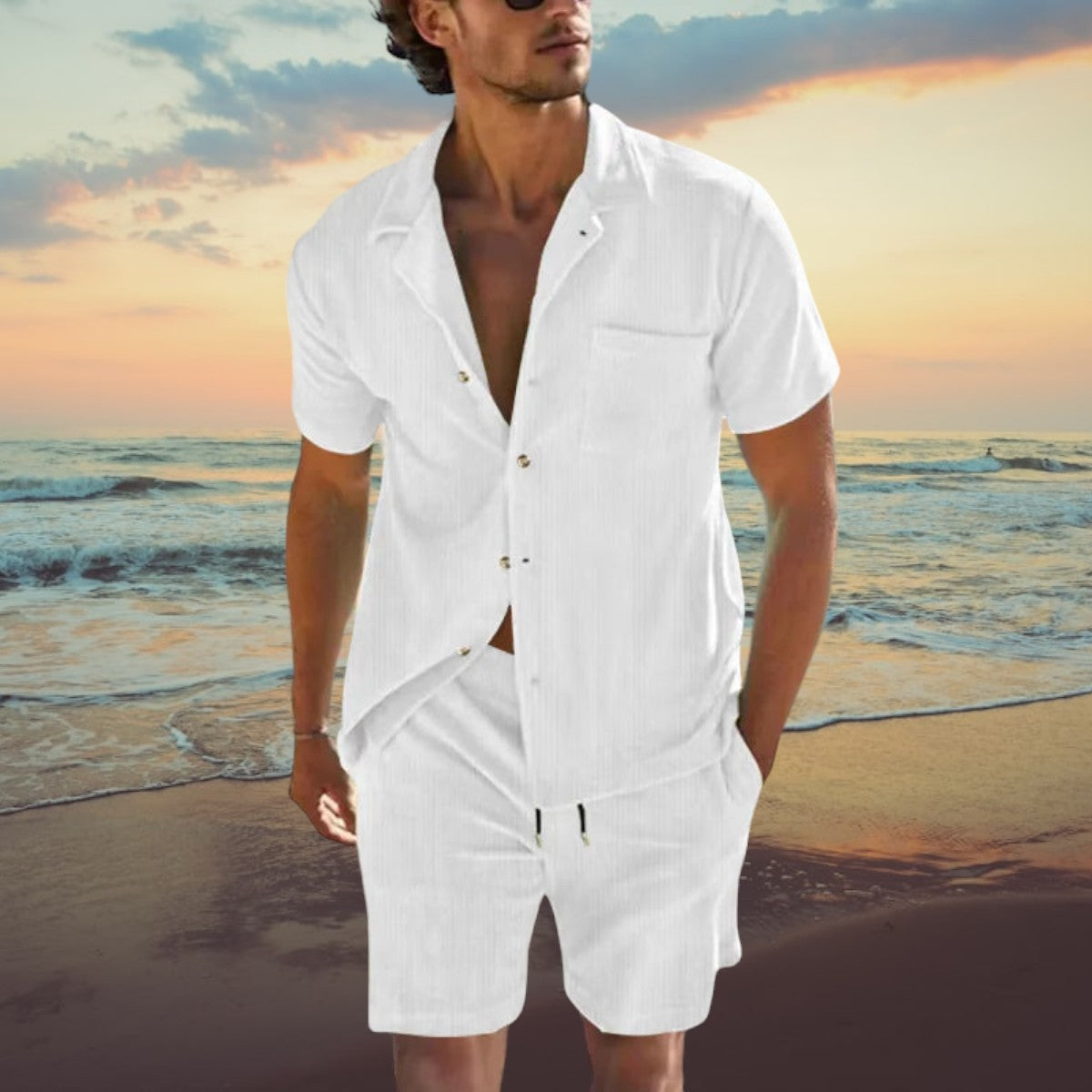 Herren Sommer Set Zweiteiler Kurzarmhemd Shorts Strand Freizeit