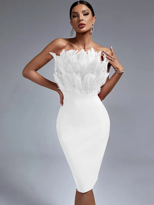 Norvielle Damenkleid aus Federspitze Elegant Schwarz - Norvielle