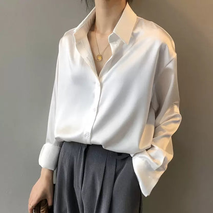 Damen Seidenbluse Knopfleiste Blau - Norvielle