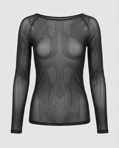 Damen Langarm Atmungsaktives Mesh Transparent