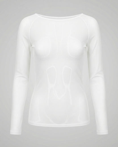Damen Langarm Atmungsaktives Mesh Transparent