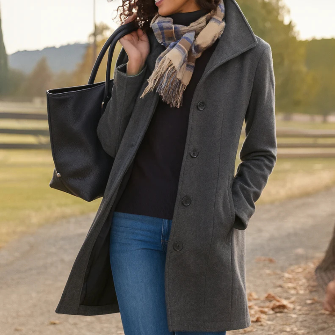 Damen Wolljacke Halblang Einreiher Überjacke