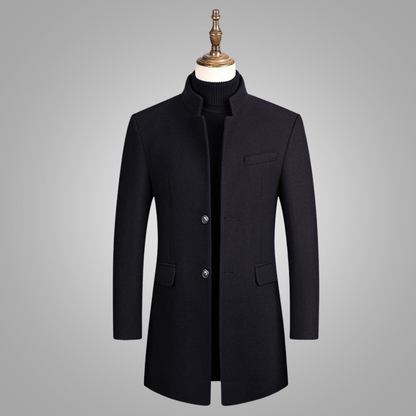 Herren Wollmantel Halblang Einreiher Wolltrenchcoat Schwarz - Norvielle