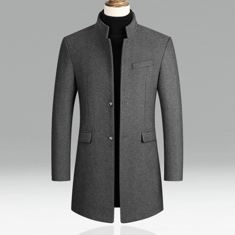 Herren Wollmantel Stehkragen Winterjacke Schwarz - Norvielle