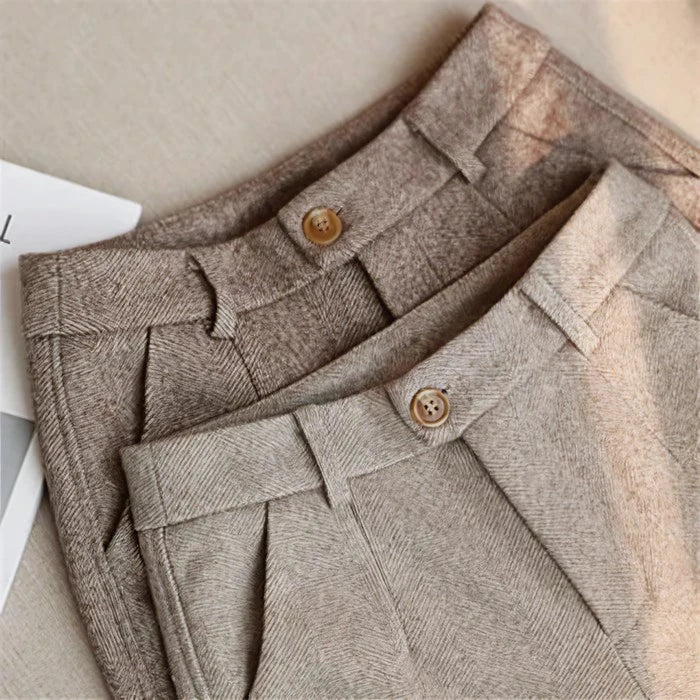 Wollmischung | Fischgrätenmuster | Slim Fit | Smart Casual Hose | Herrenhosen-Beige-2XS-Chaps Herrenmode