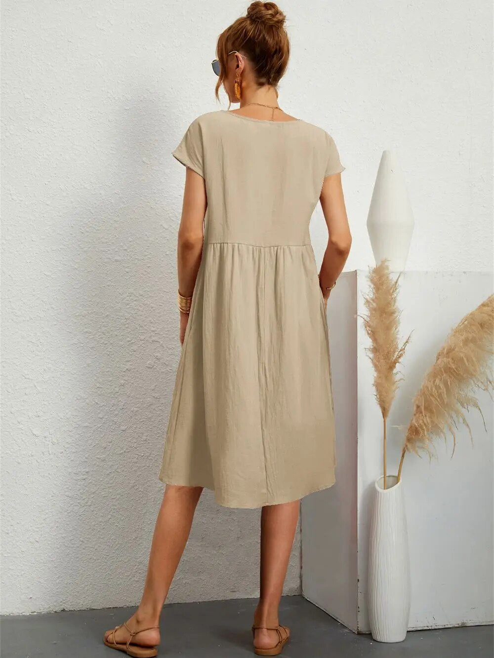 Damen Sommerkleid Kurzarm Luftig Bequem Elegant