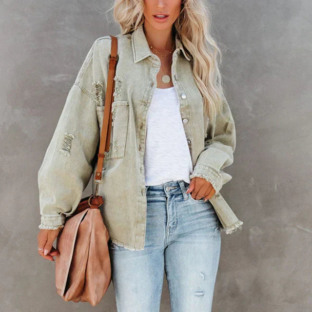 Damen Jeansjacke Used Look Denim Blau - Norvielle