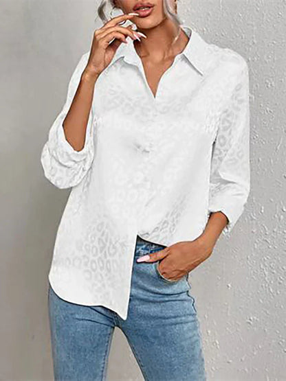 Damen Bluse Glanz-Effekt Langarm Knopfleiste