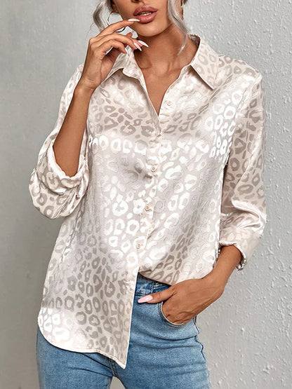 Damen Bluse Glanz-Effekt Langarm Knopfleiste Schwarz - Norvielle