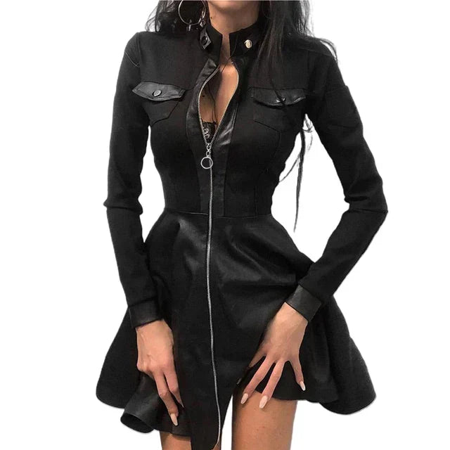 Norvielle Damenkleid aus PU mit langen Ärmeln