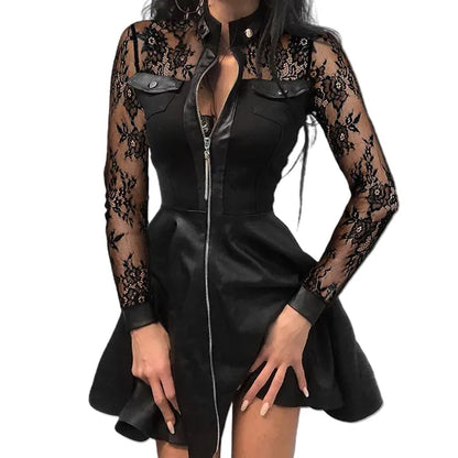 Norvielle Damenkleid aus PU mit langen Ärmeln