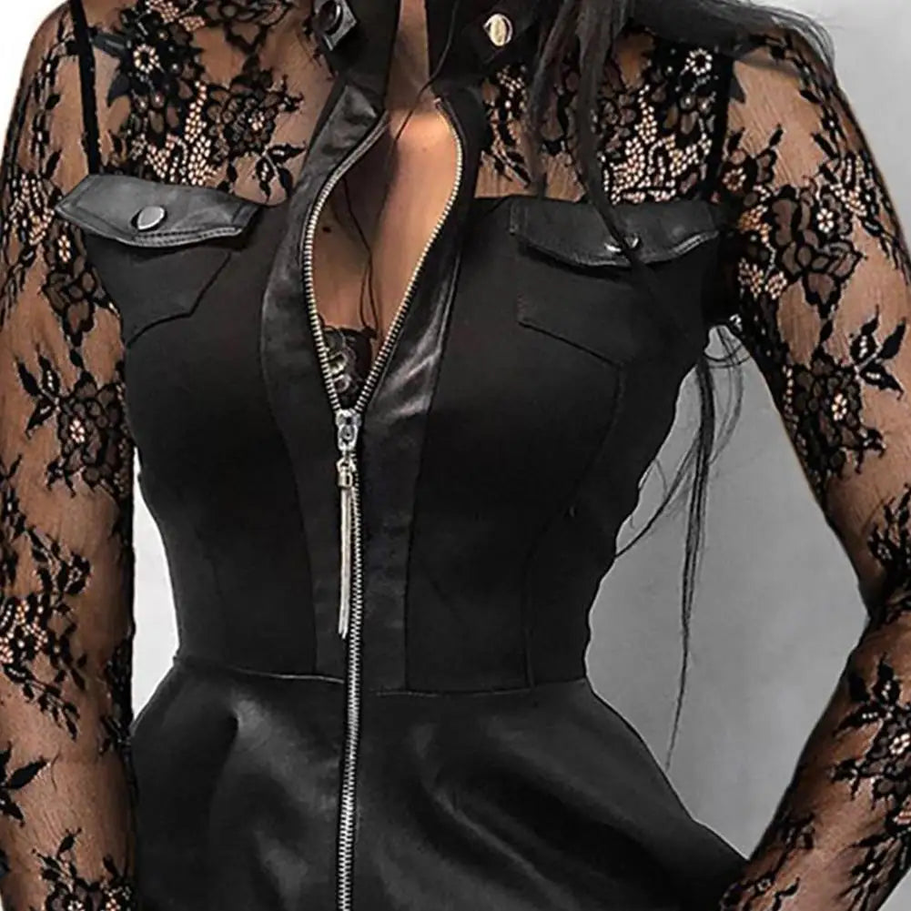 Norvielle Damenkleid aus PU mit langen Ärmeln